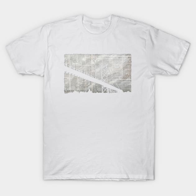 Paper City , Newspaper Bridge Collage,  cutout black white print illustration T-Shirt by IrenesGoodies